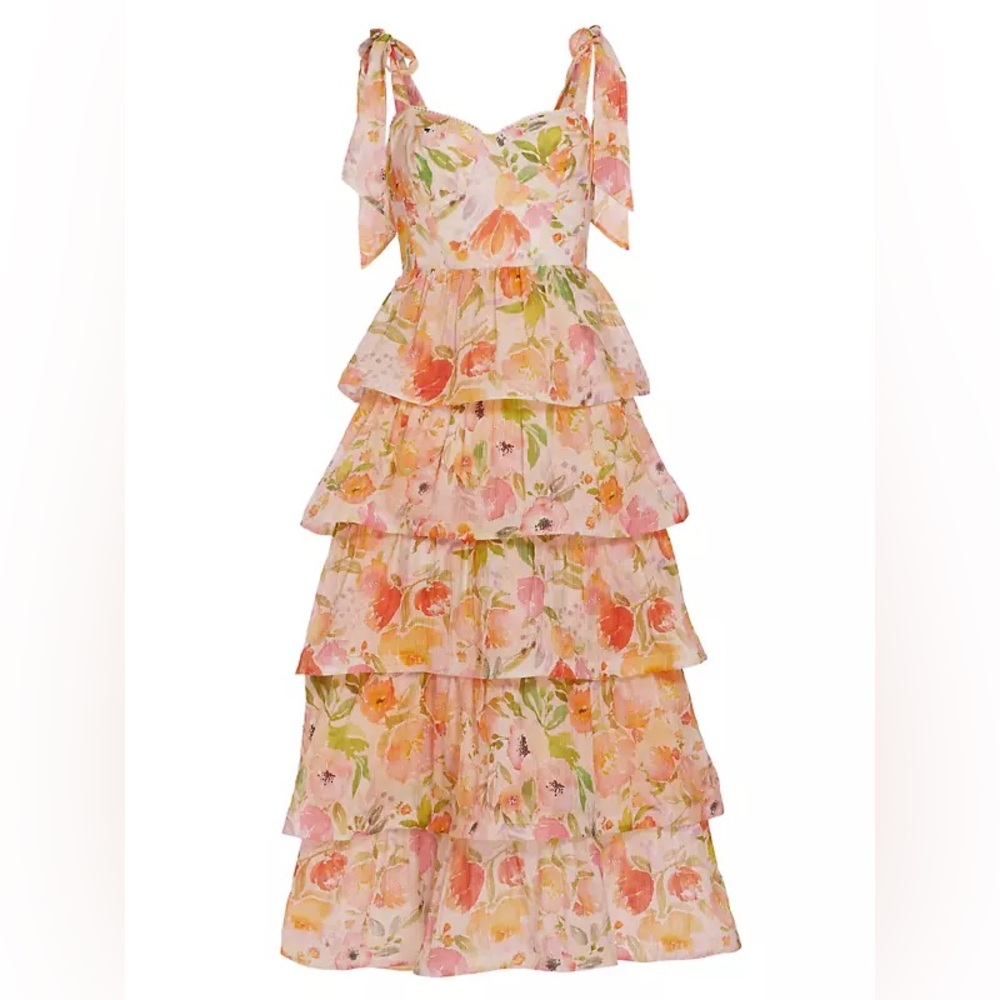 Astr The Label Zirconia Floral Ruffled Maxi Dress
